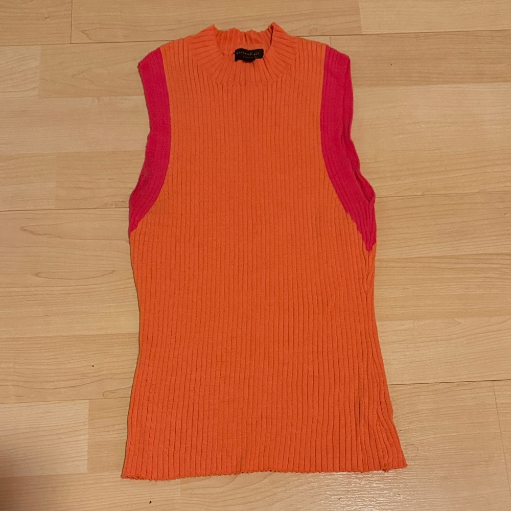 Anthropologie Orange Ribbed Sleeveless Top with Pink Side Panels